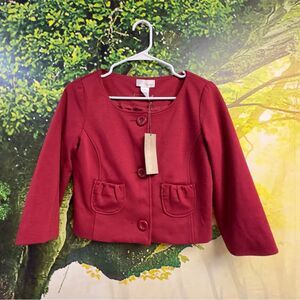 Spiegel Ponte Knit Short Sleeve Cropped Bolero Jacket w/Button, Cranberry Size 2